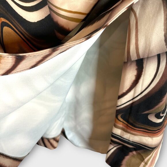 Zara Tunic Top MEDIUM Brown Black Swirled Stripes Ruched Waist - Picture 8 of 10